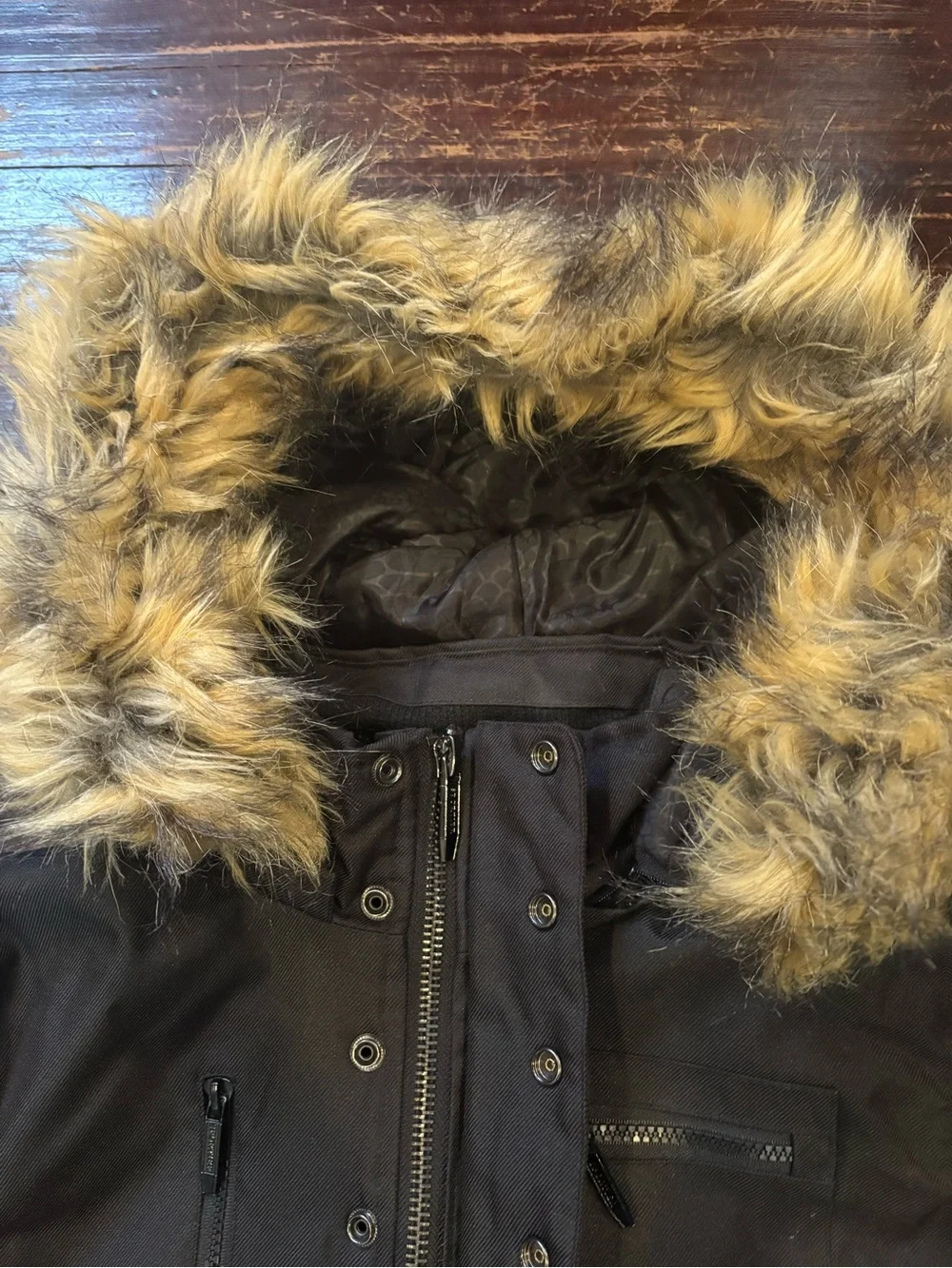 Size 14/16 Boys Black Military-Style Parka winter Jacket with Faux Fur Hood